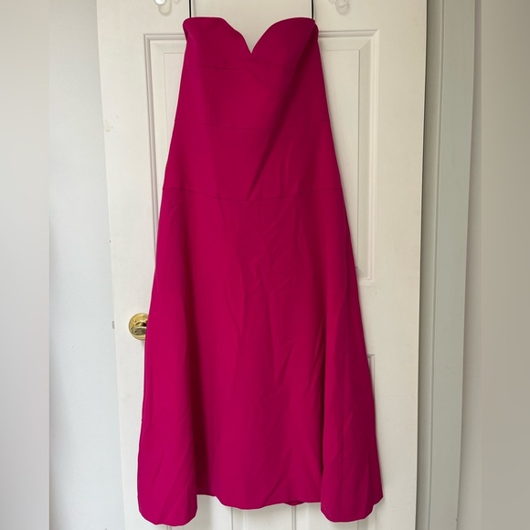 NWT ZARA Fuchsia Strapless Sweetheart Neckline Midi Dress L Blogger Favorite - Picture 4 of 14